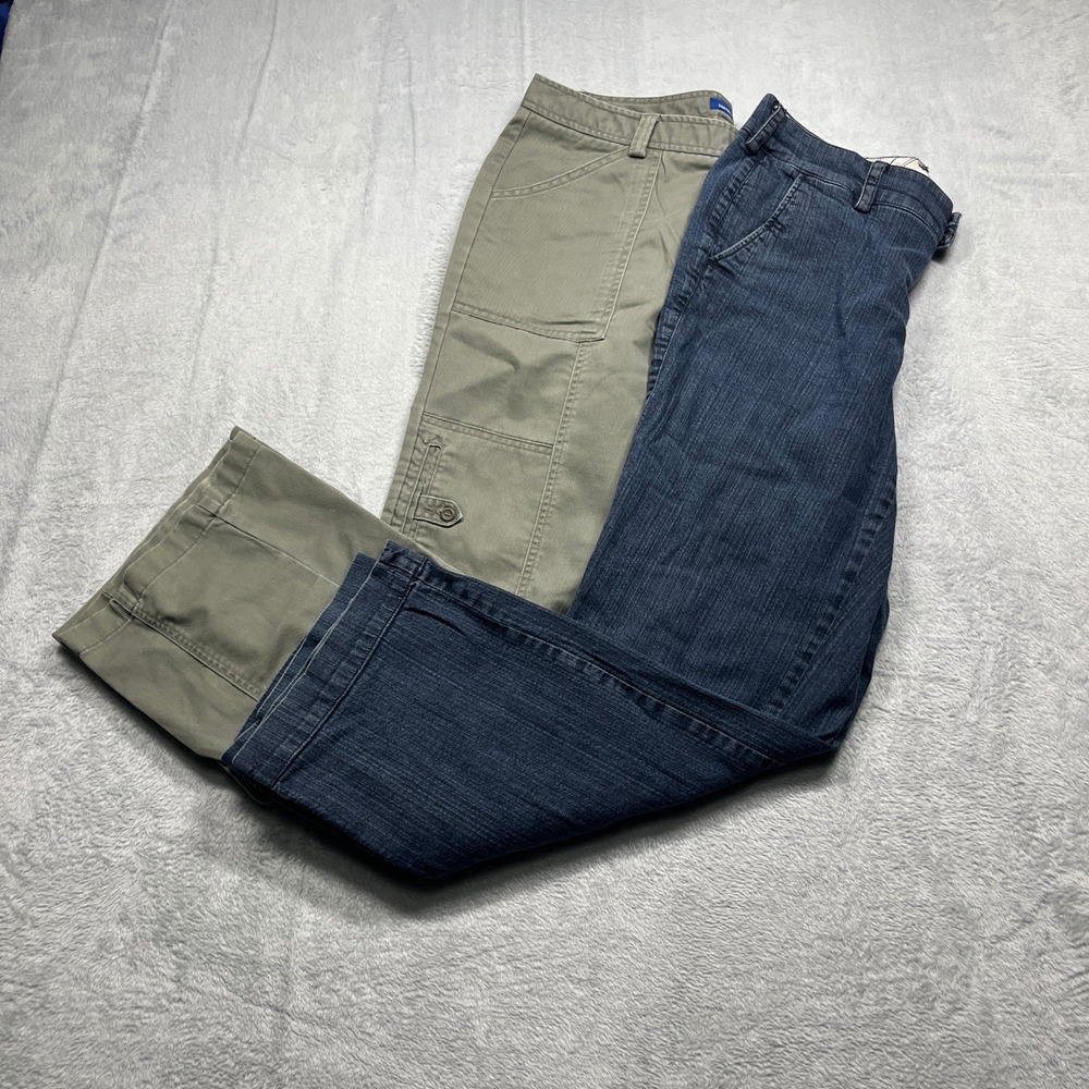 Dockers Pants Bundle Women Olive Green Cargo & Dark Wash Denim Trousers 2pk 14